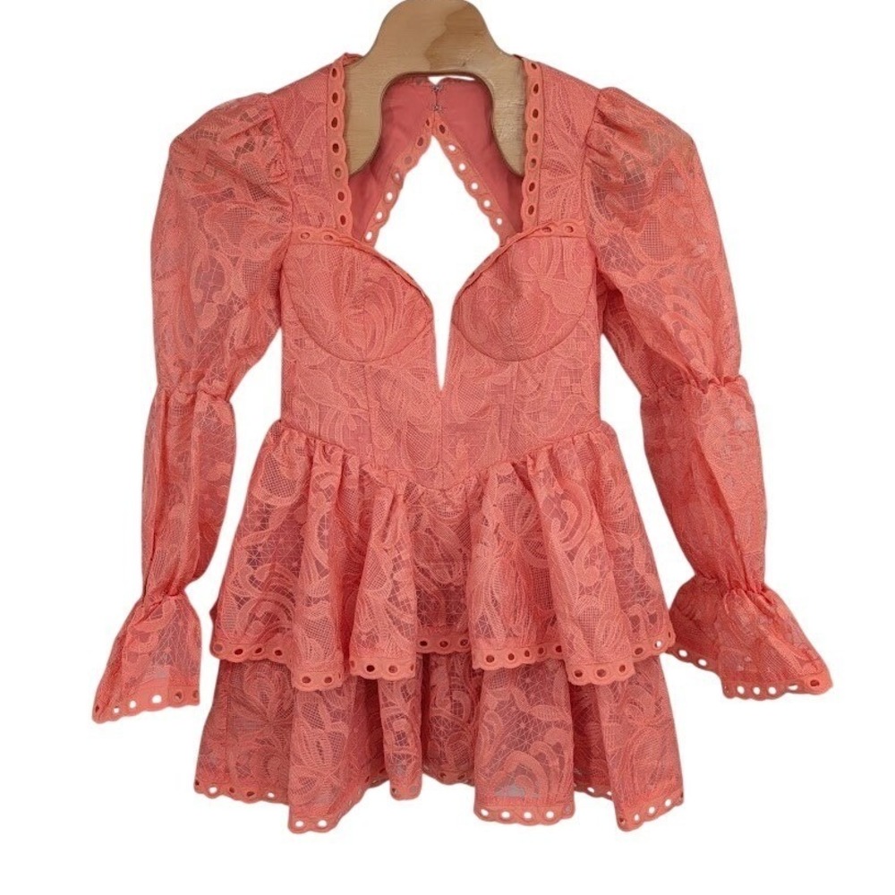Asos Luxe NWT Structured Mini Dress Embroidered Organza Tiered Sleeves Orange 10